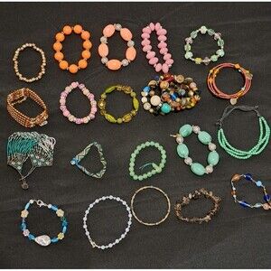 Beaded Bracelets Lot of 20 Pretty Multiple Colors & Styles